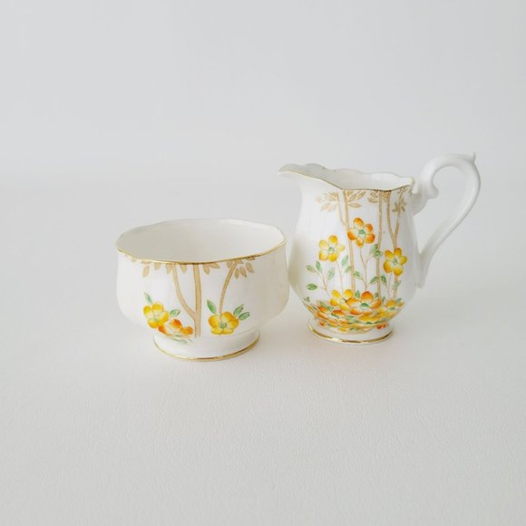 Rare Royal Albert DELL Petite Creamer & Sugar Orange Yellow Floral Bamboo Asian - Picture 12 of 12